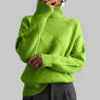 Women's Geometric Roll Neck Sweater – Relaxed Winter Knit Sweater