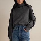 Women's Contrast Turtleneck Sweater – Color Block High Neck Pullover