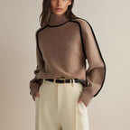 Women's Contrast Turtleneck Sweater – Color Block High Neck Pullover
