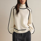 Women's Contrast Turtleneck Sweater – Color Block High Neck Pullover