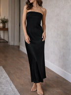 Women's Strapless Pleated Maxi Dress – Open Back Formal Evening Dress