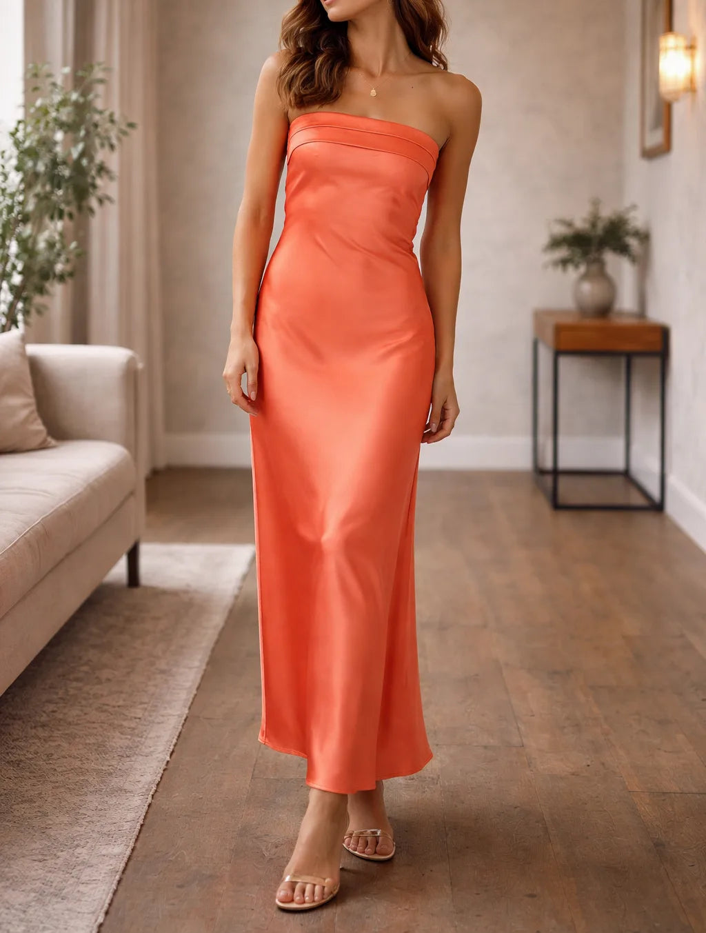 Women's Strapless Pleated Maxi Dress – Open Back Formal Evening Dress