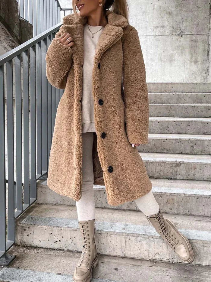 Women's Long Teddy Overcoat – Plush Relaxed Winter Coat