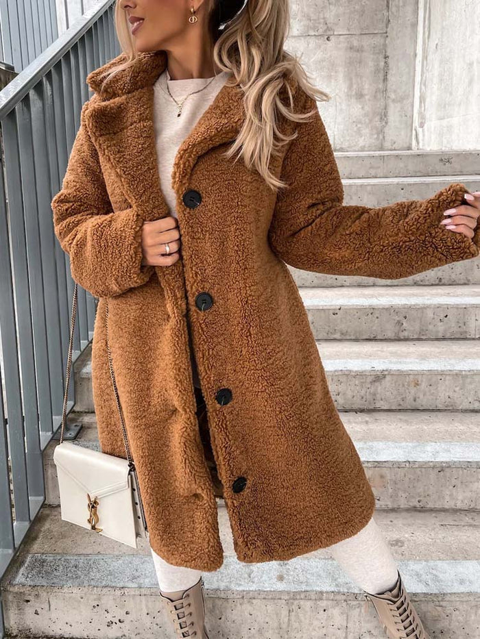 Women's Long Teddy Overcoat – Plush Relaxed Winter Coat