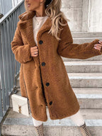 Women's Long Teddy Overcoat – Plush Relaxed Winter Coat
