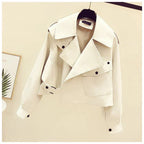 Women's Cropped Biker Jacket – Retro Faux Leather Moto Jacket