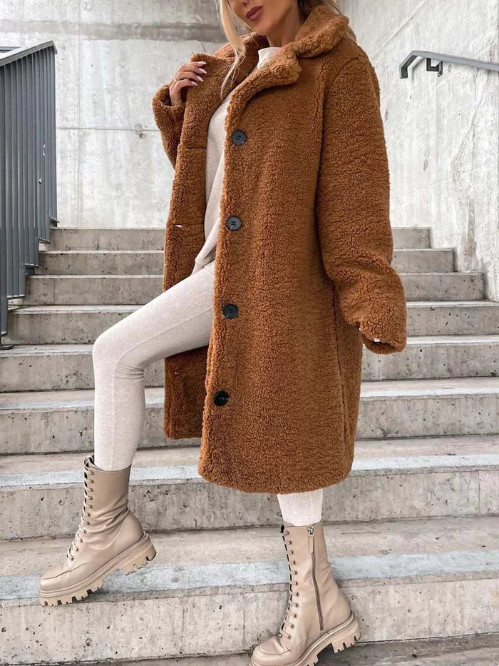 Women's Long Teddy Overcoat – Plush Relaxed Winter Coat