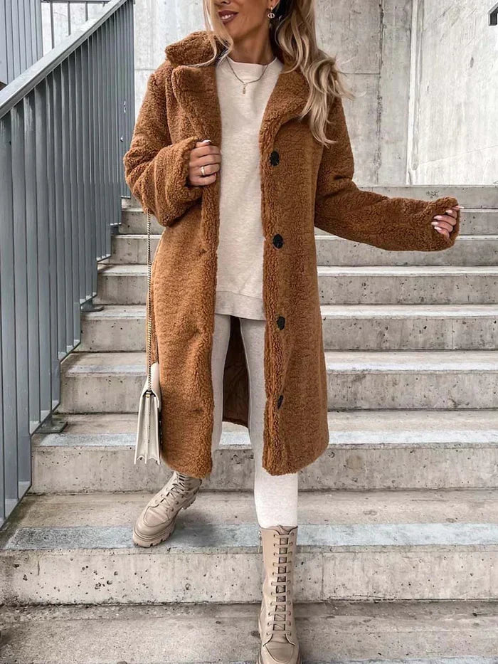 Women's Long Teddy Overcoat – Plush Relaxed Winter Coat