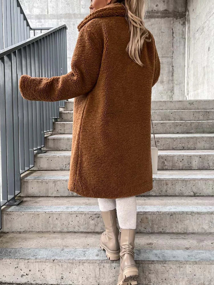 Women's Long Teddy Overcoat – Plush Relaxed Winter Coat