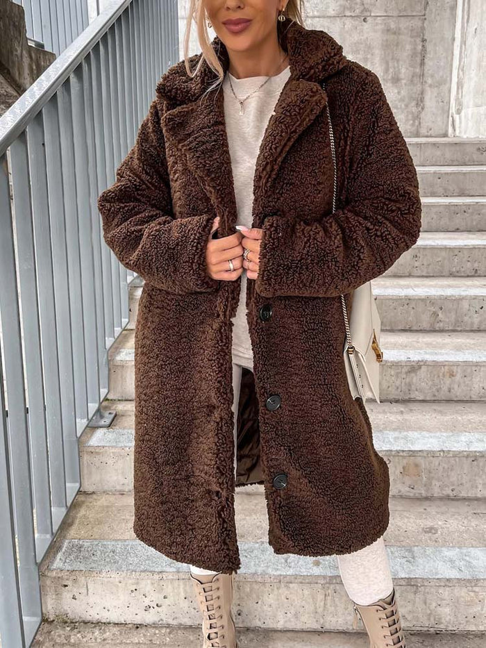 Women's Long Teddy Overcoat – Plush Relaxed Winter Coat