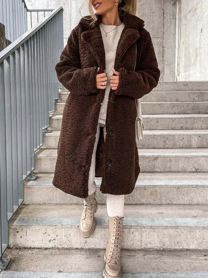 Women's Long Teddy Overcoat – Plush Relaxed Winter Coat
