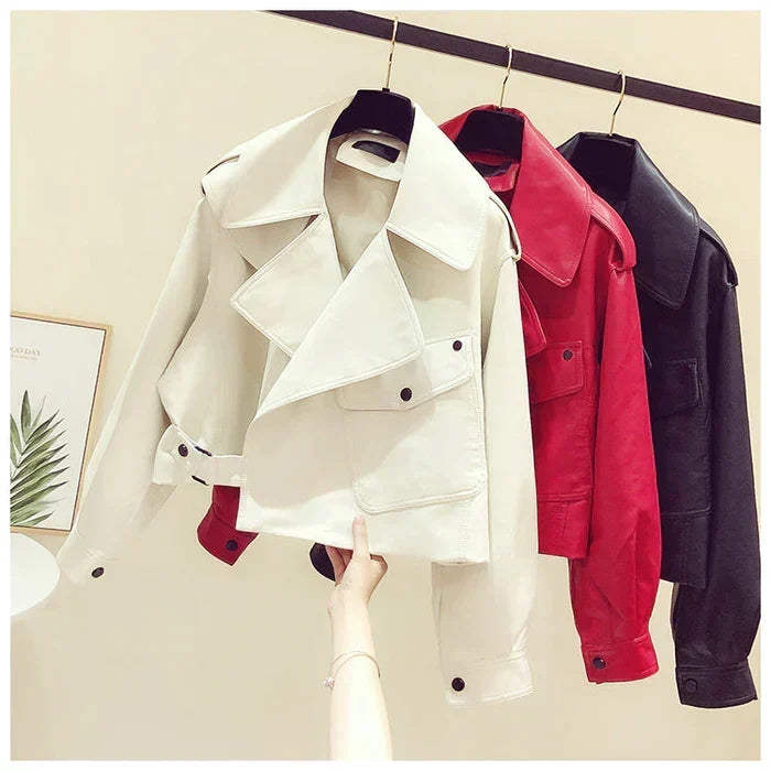 Women's Cropped Biker Jacket – Retro Faux Leather Moto Jacket