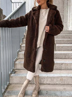 Women's Long Teddy Overcoat – Plush Relaxed Winter Coat
