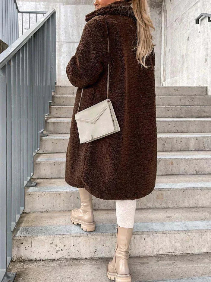 Women's Long Teddy Overcoat – Plush Relaxed Winter Coat