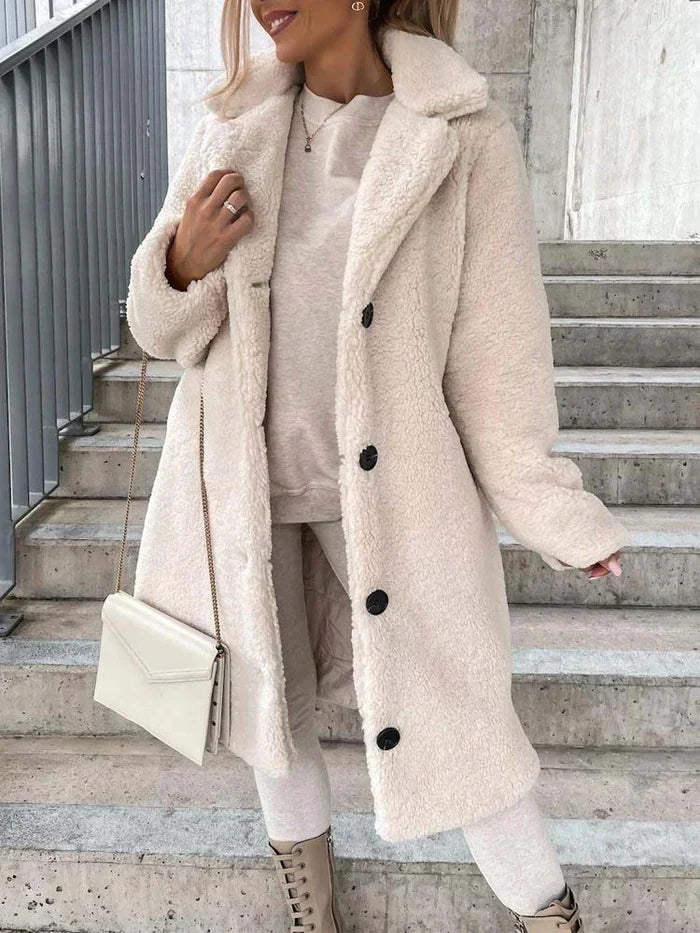 Women's Long Teddy Overcoat – Plush Relaxed Winter Coat