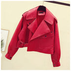 Women's Cropped Biker Jacket – Retro Faux Leather Moto Jacket