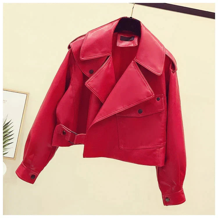 Women's Cropped Biker Jacket – Retro Faux Leather Moto Jacket