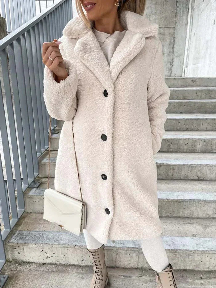 Women's Long Teddy Overcoat – Plush Relaxed Winter Coat