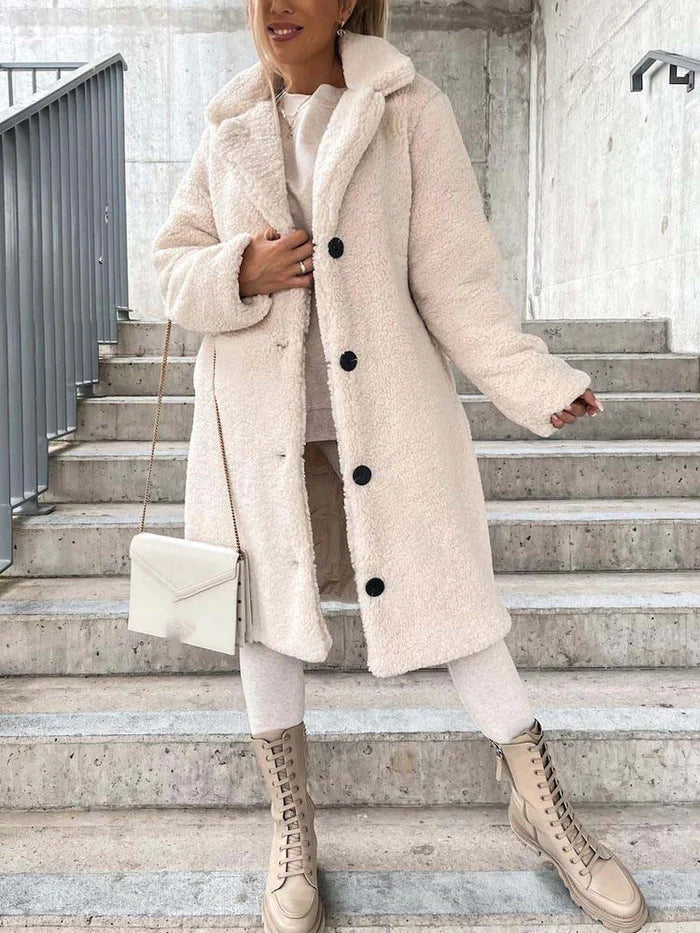 Women's Long Teddy Overcoat – Plush Relaxed Winter Coat