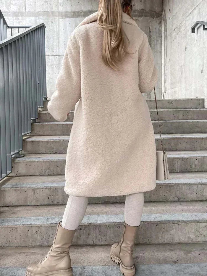 Women's Long Teddy Overcoat – Plush Relaxed Winter Coat