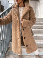Women's Long Teddy Overcoat – Plush Relaxed Winter Coat