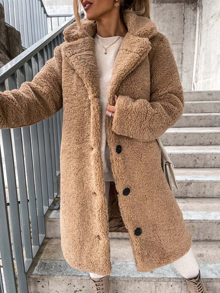 Women's Long Teddy Overcoat – Plush Relaxed Winter Coat