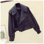 Women's Cropped Biker Jacket – Retro Faux Leather Moto Jacket