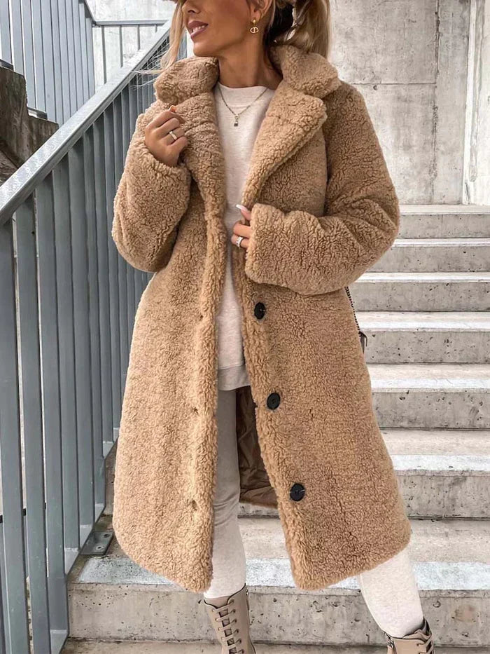 Women's Long Teddy Overcoat – Plush Relaxed Winter Coat
