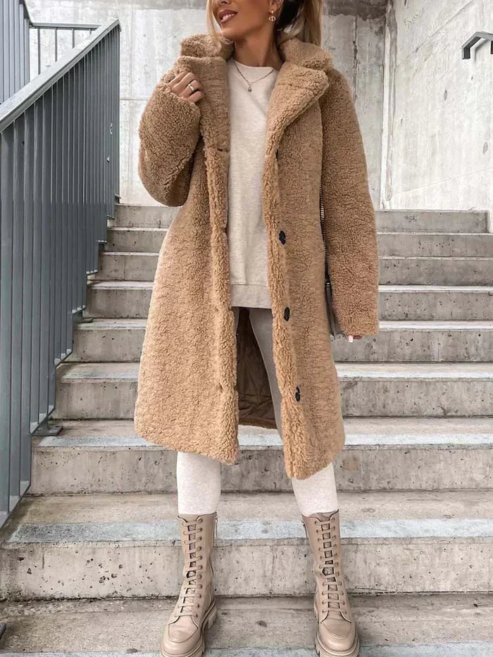 Women's Long Teddy Overcoat – Plush Relaxed Winter Coat