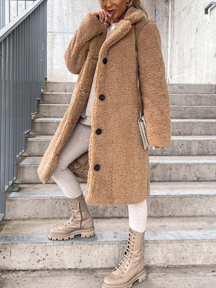 Women's Long Teddy Overcoat – Plush Relaxed Winter Coat
