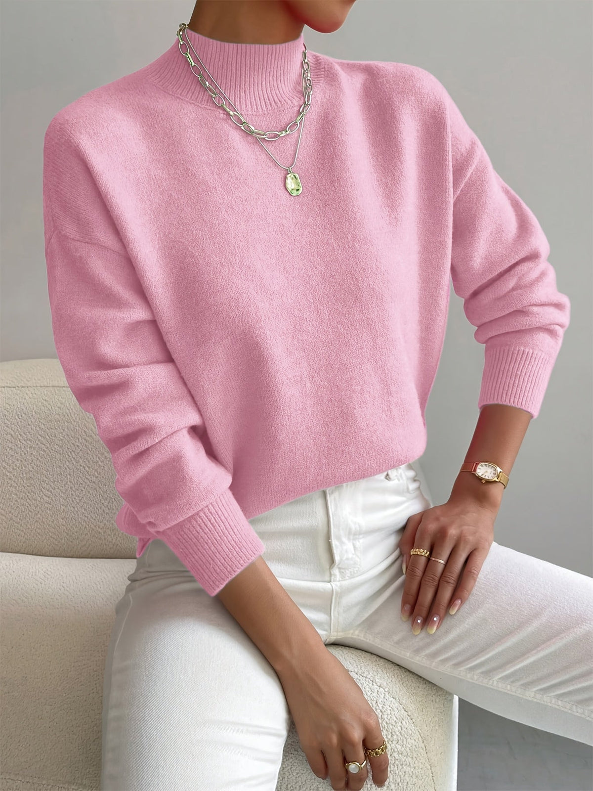 Women's Relaxed Ribbed Sweater – Long Sleeve Knit Pullover