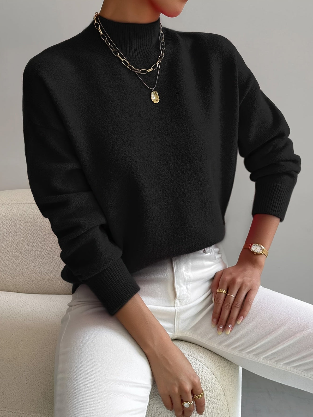 Women's Relaxed Ribbed Sweater – Long Sleeve Knit Pullover