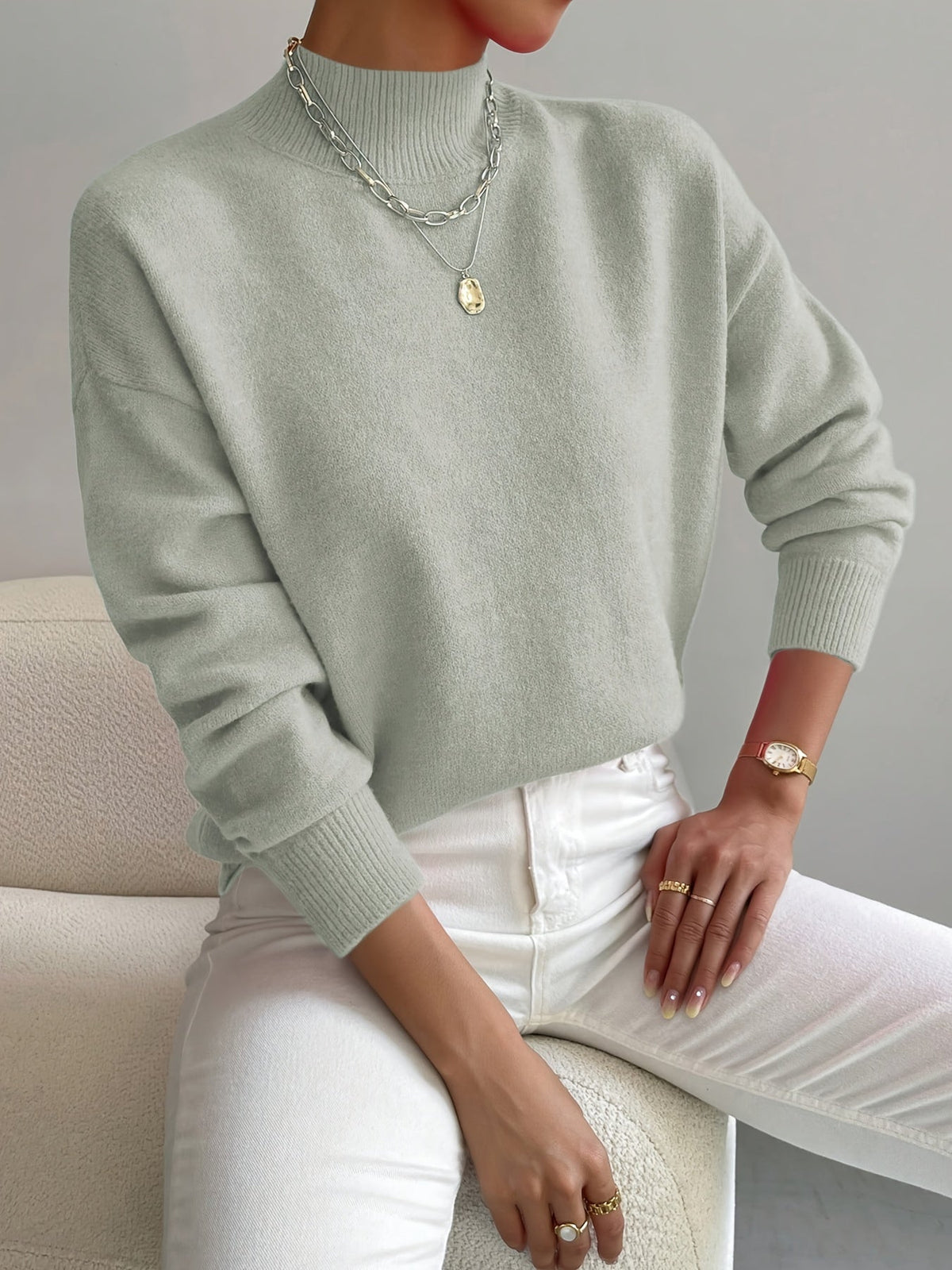 Women's Relaxed Ribbed Sweater – Long Sleeve Knit Pullover