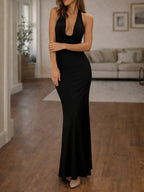 Alanah | Cowl Neck Halter Maxi Dress with sleeveless
