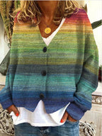 Women's Printed Boho Cardigan – V-Neck Button Front Cardigan