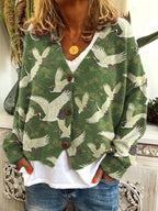 Women's Printed Boho Cardigan – V-Neck Button Front Cardigan
