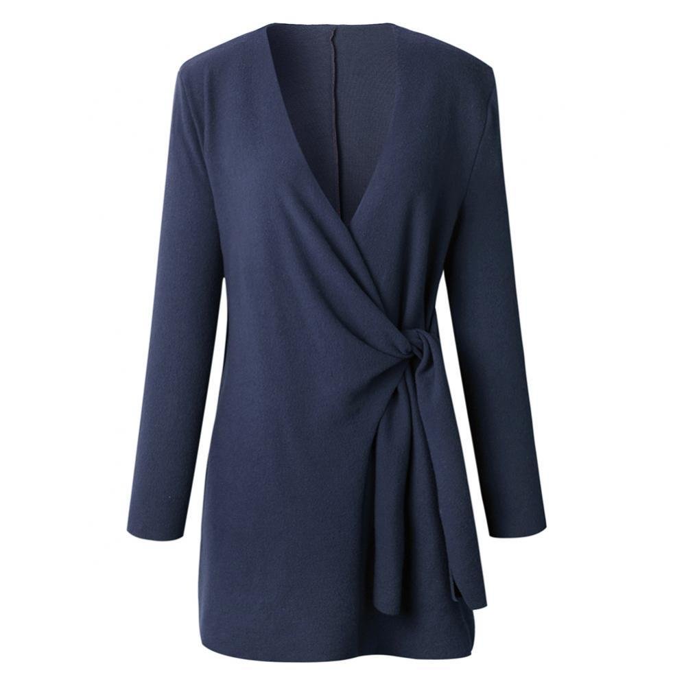 Women's V-Neck Wrap Cardigan – Tie Waist Long Sleeve Cardigan