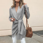 Women's V-Neck Wrap Cardigan – Tie Waist Long Sleeve Cardigan