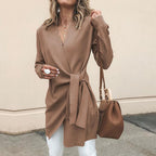 Women's V-Neck Wrap Cardigan – Tie Waist Long Sleeve Cardigan