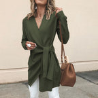 Women's V-Neck Wrap Cardigan – Tie Waist Long Sleeve Cardigan