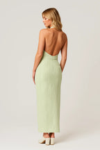 Women's Pleated Halter Midi Dress – Open Back Cocktail Occasion Dress