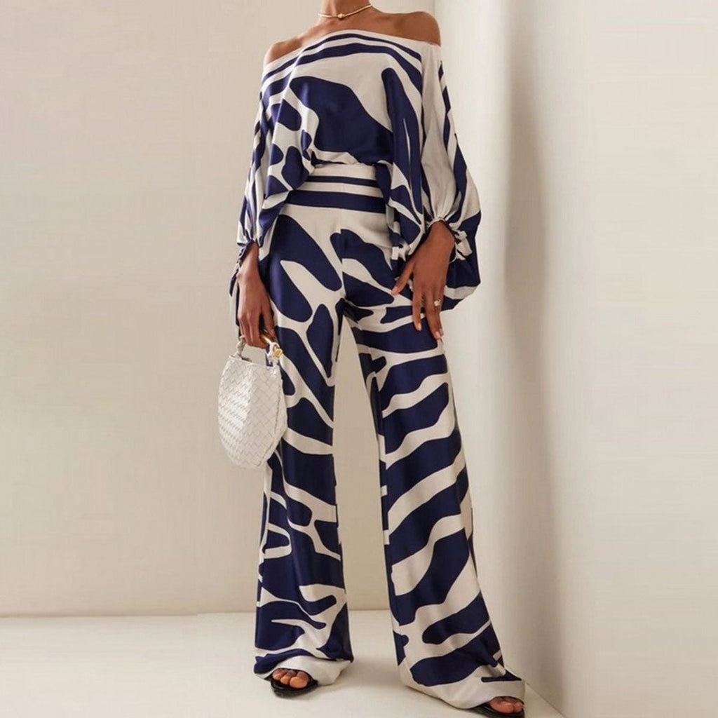 Women's Draped Pants Set – Tailored Top & Wide Leg Two-Piece Set