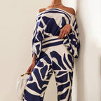 Women's Draped Pants Set – Tailored Top & Wide Leg Two-Piece Set