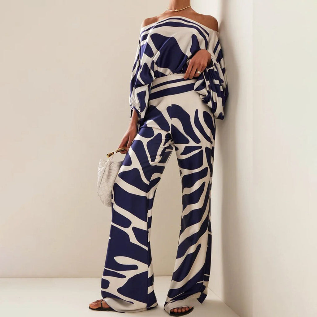 Women's Draped Pants Set – Tailored Top & Wide Leg Two-Piece Set
