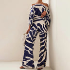 Women's Draped Pants Set – Tailored Top & Wide Leg Two-Piece Set