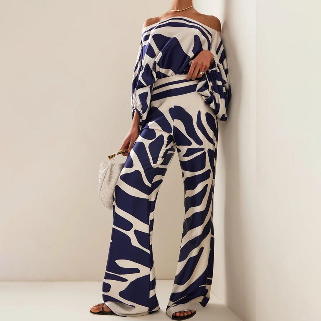 Women's Draped Pants Set – Tailored Top & Wide Leg Two-Piece Set