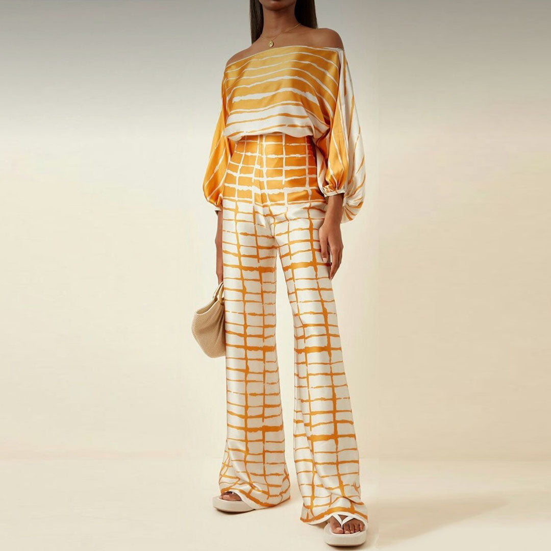 Women's Draped Pants Set – Tailored Top & Wide Leg Two-Piece Set
