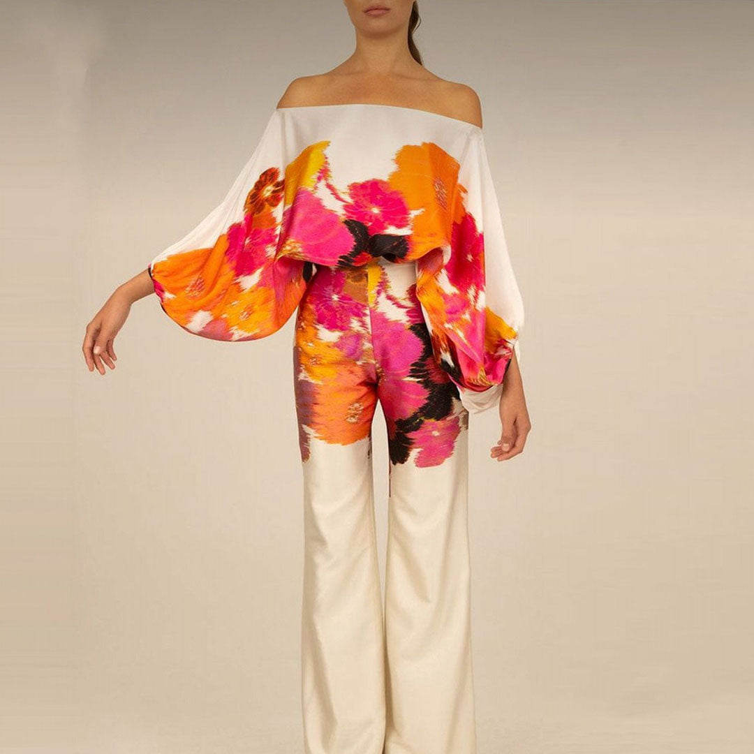 Women's Draped Pants Set – Tailored Top & Wide Leg Two-Piece Set