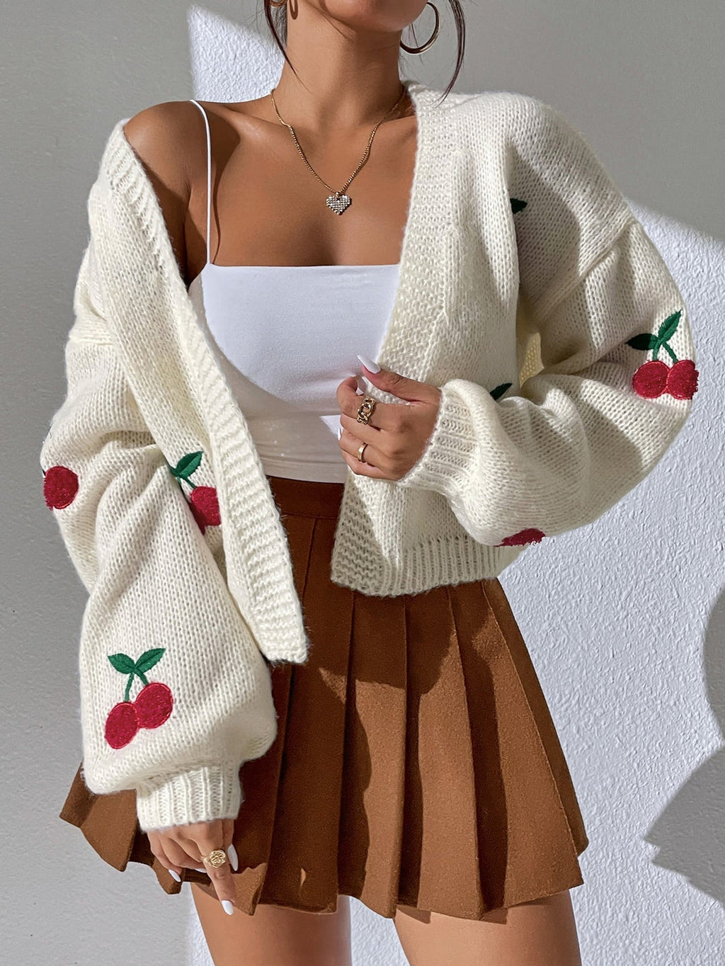 Women's Cherry Print Cardigan – Lightweight Button Front Cardigan