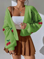 Women's Cherry Print Cardigan – Lightweight Button Front Cardigan